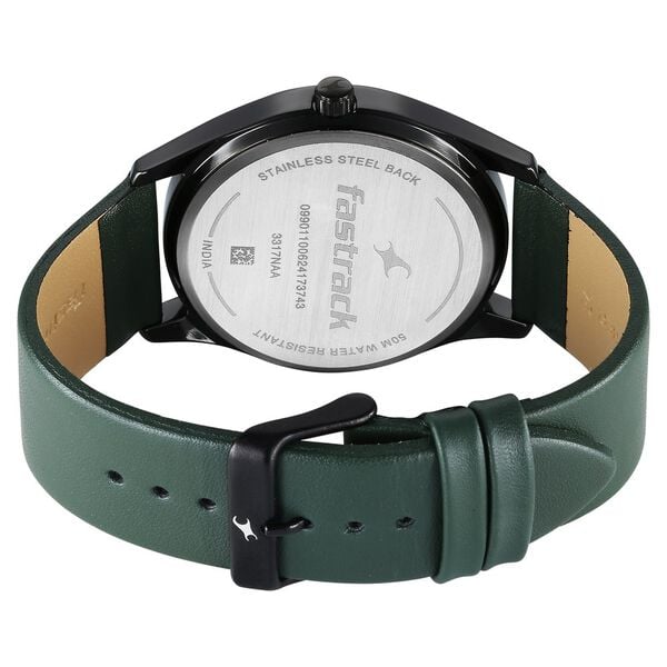 Fastrack 3317NL01 Stunners Quartz Analog Black Dial Green Leather Strap Men’s Watch