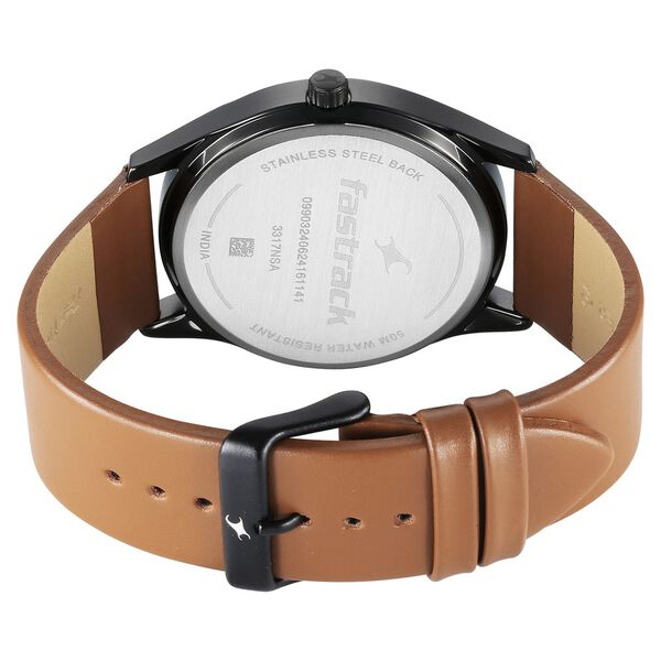 Fastrack 3317NL02 Stunners Men’s Quartz Analog Black Dial Brown Leather Strap Watch