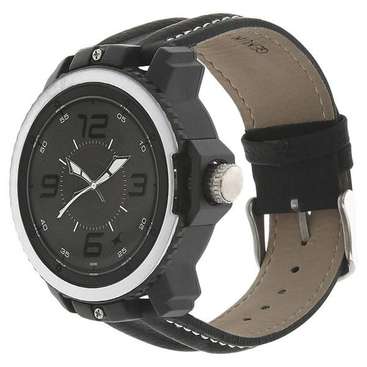 Fastrack 38017PL01 Analog Quartz Men Watch – Grey Dial, Black Leather Strap, 5 ATM Water Resistance