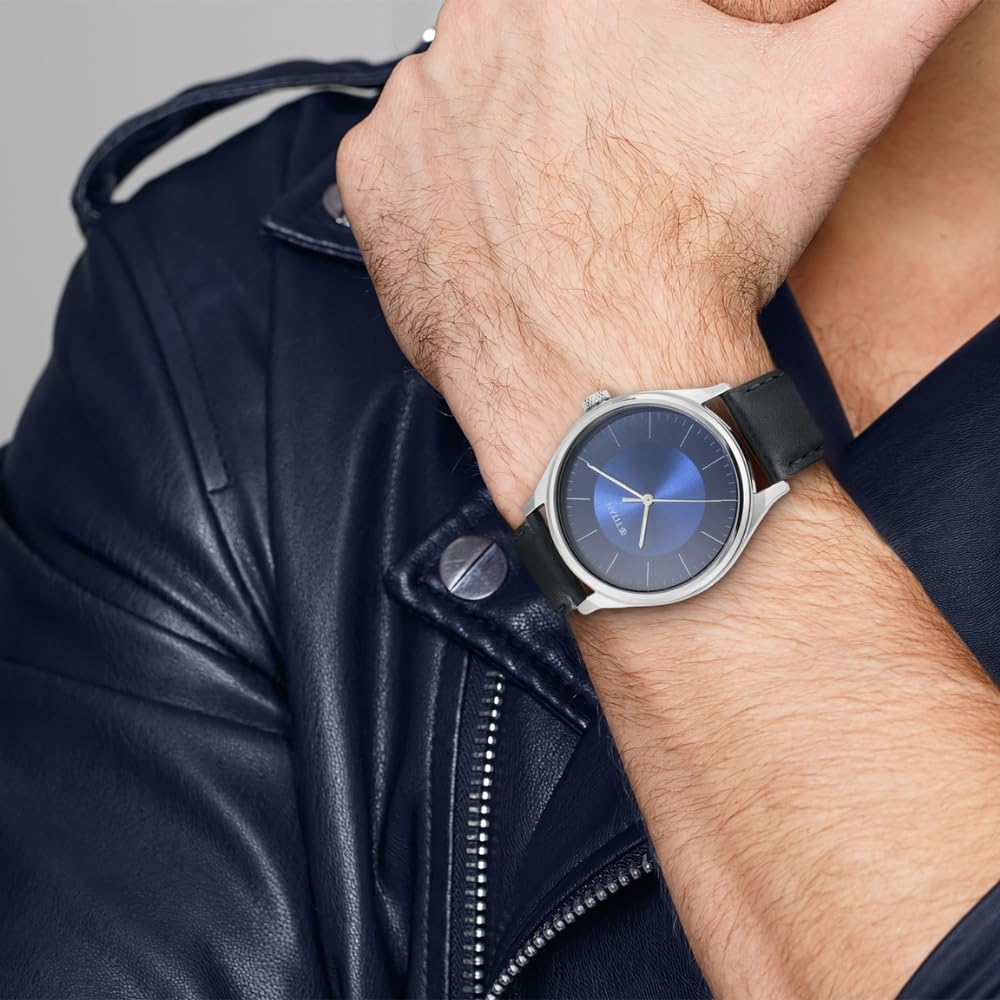 Titan 1802SL06 Urban Edge Blue Dial Men's Blue Leather Analog Watch