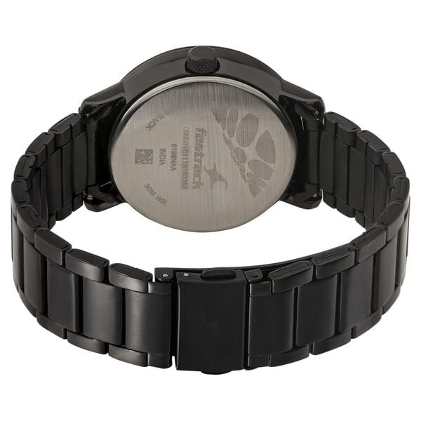 Fastrack 3298NM01 Analog Quartz Men Watch – Black Dial with Blue Accents, Stainless Steel Strap, Day & Date Display