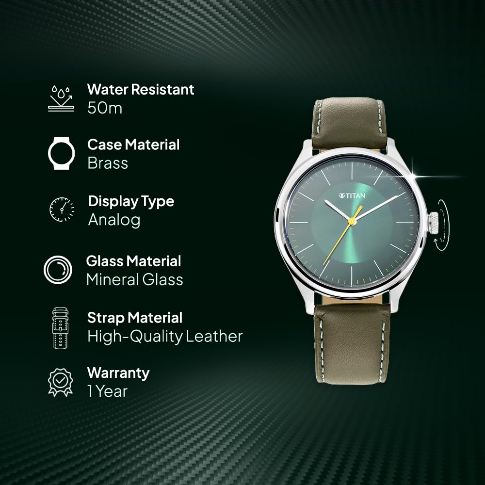 Titan NP1802SL04 Workwear Urban Edge Green Dial Men's Green Leather Analog Watch