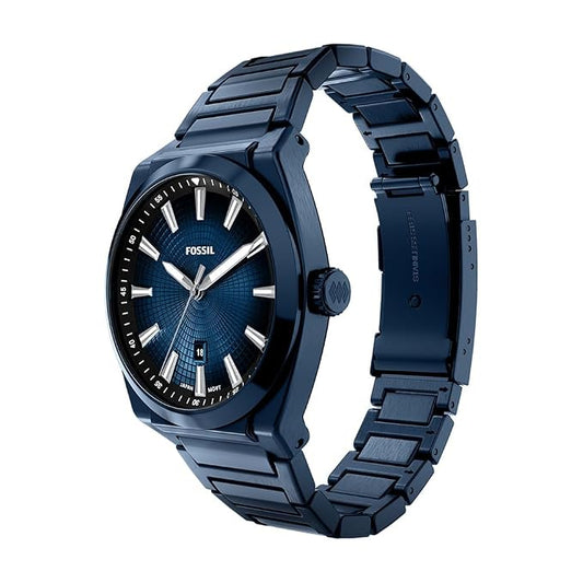 Fossil FS6169I Men's Quartz Three-Hand Date Watch Blue Dial Blue Stainless Steel Strap