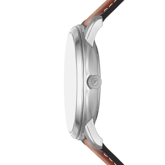 Fossil FS5903 Men's Quartz Moonphase Multifunction Watch Blue Dial Brown Leather Strap