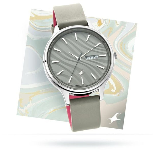 Fastrack 6207SL01 Ruffles Quartz Analog Grey Dial Grey Leather Strap Women’s Watch