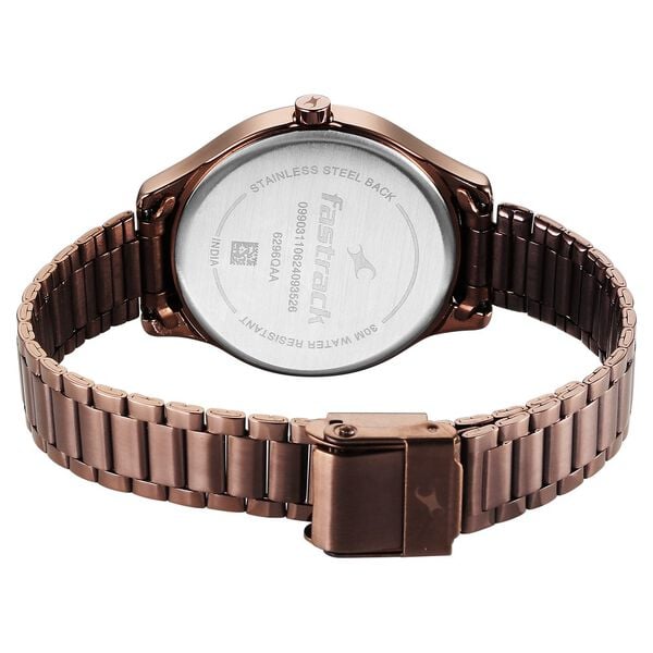 Fastrack 6296QM01 Stunners Quartz Analog Girls’ Watch with Brown Dial, Brown Metal Bracelet