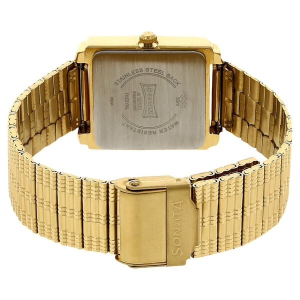 Sonata 7053YM08 Quartz Analog with Day and Date Champagne Dial Stainless Steel Strap Watch for Men – Champagne/Gold