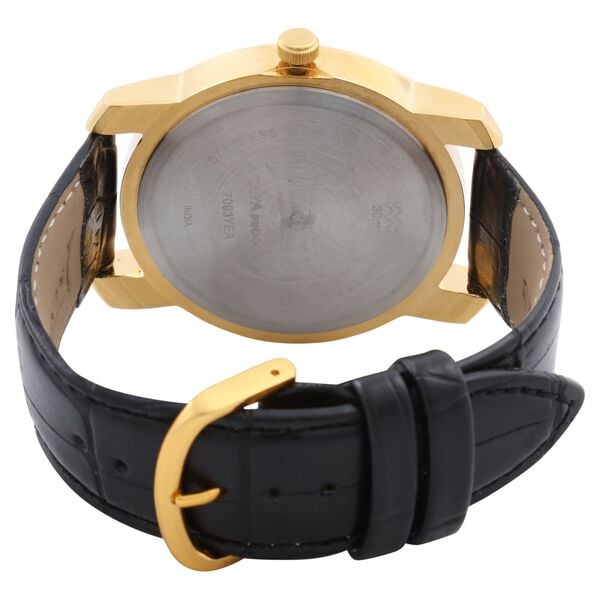 Sonata 7093YL01 Analog Quartz Men White Dial Black Leather Strap Watch