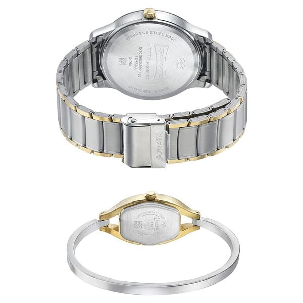 Sonata 71258114BM01 Quartz Analog Silver Dial Two-Tone Stainless Steel Couple Watch