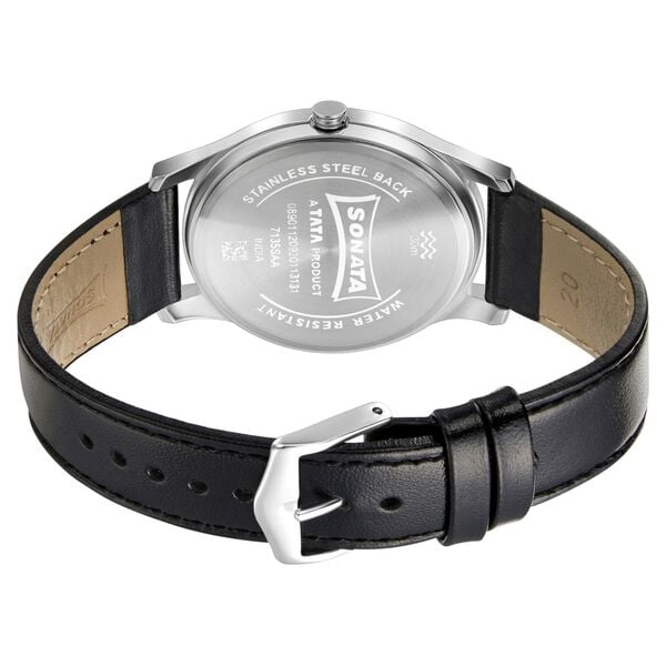 Sonata 7135SL02 Men Quartz Black Dial Leather Strap Analog Watch