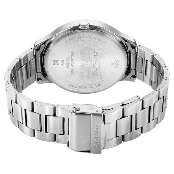 Sonata 7140SM03 Unveil Quartz Analog Black Dial Stainless Steel Strap Watch for Men