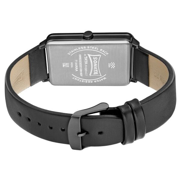 Sonata 7144NL01 Men Quartz Black Dial Black Leather Strap Analog Watch