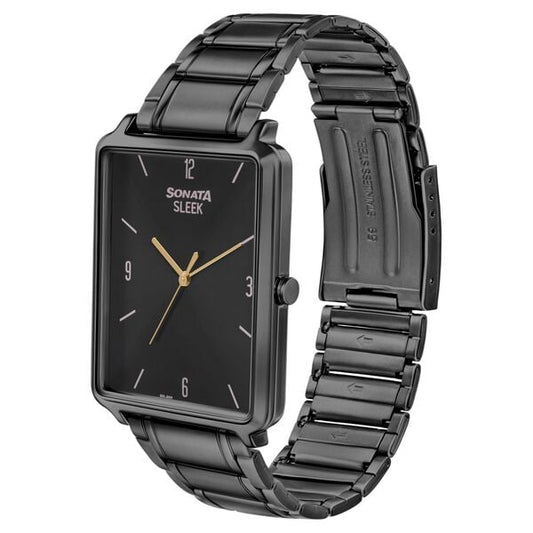Sonata 7144NM01 Quartz Analog Black Dial Stainless Steel Strap Watch for Men – Black