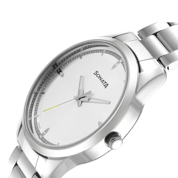 Sonata 7146SM01 Force Quartz Analog Silver Dial Stainless Steel Strap Watch for Men