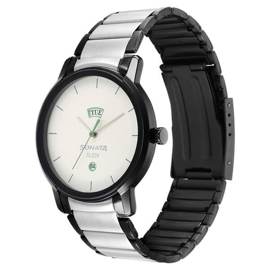 Sonata 7147KM01 Men’s Quartz Grey Dial Stainless Steel Round Watch