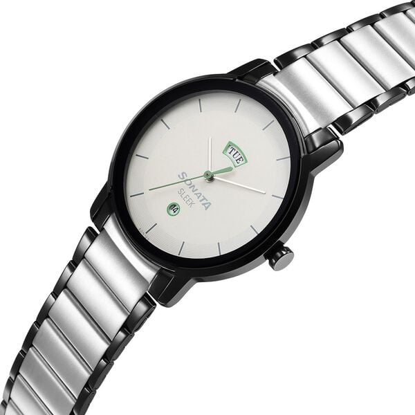 Sonata 7147KM01 Men’s Quartz Grey Dial Stainless Steel Round Watch