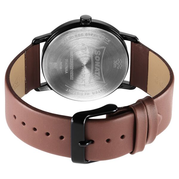 Sonata 7147NL01 Sleek Quartz Analog Black Dial Leather Strap Watch for Men