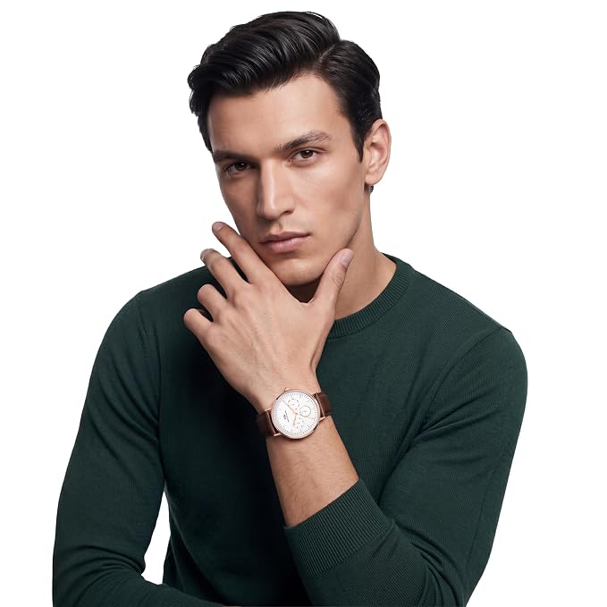 Daniel Wellington DW0DG2201 White Dial Men's Brown Leather Multi-Function Watch