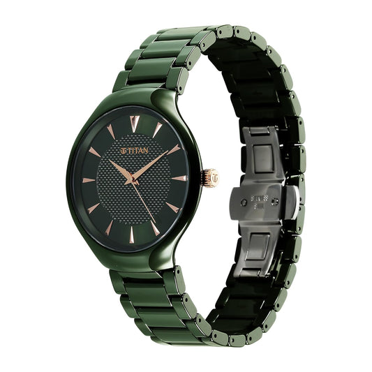 Titan 90014KC03 Regalia Ceramics Quartz Analog Green Dial Ceramic Strap Men's Watch