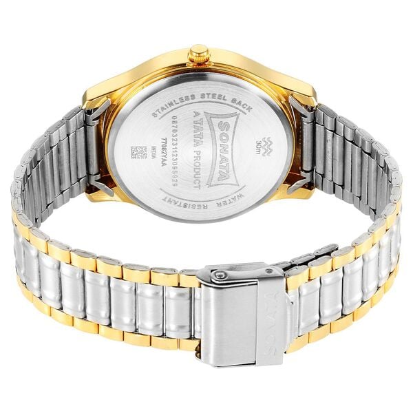 Sonata 77082BM02 Analog Quartz Watch for Men – Grey Dial, Silver Stainless Steel Strap