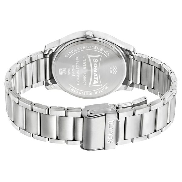 Sonata 77082SM02W Quartz Analog Silver Dial Stainless Steel Strap Watch for Men
