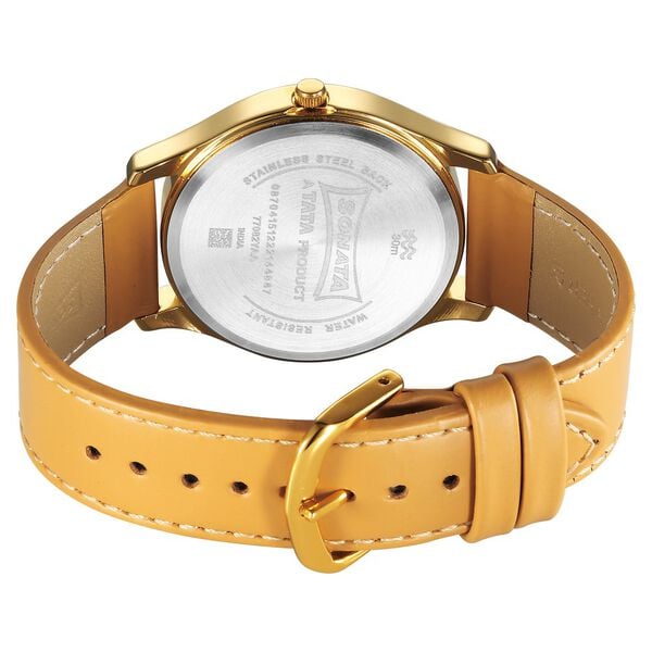 Sonata 77082YL07 Quartz Analog Champagne Dial Leather Strap Watch for Men