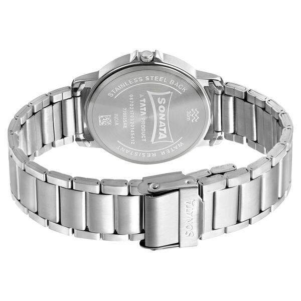 Sonata 77083SM05W Essentials Quartz Analog Grey Dial Stainless Steel Strap Watch for Men