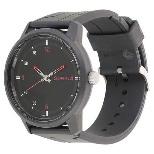 Sonata 77085PP04W Volt Quartz Analog Black Dial Plastic Strap Watch for Men