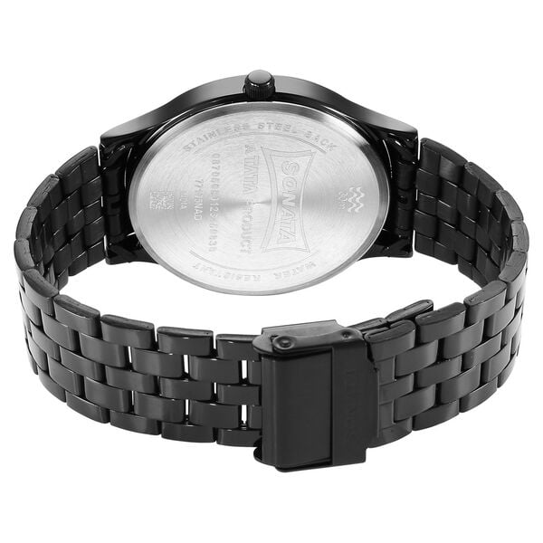 Sonata 77105NM01 Men Quartz Black Dial Stainless Steel Date Watch
