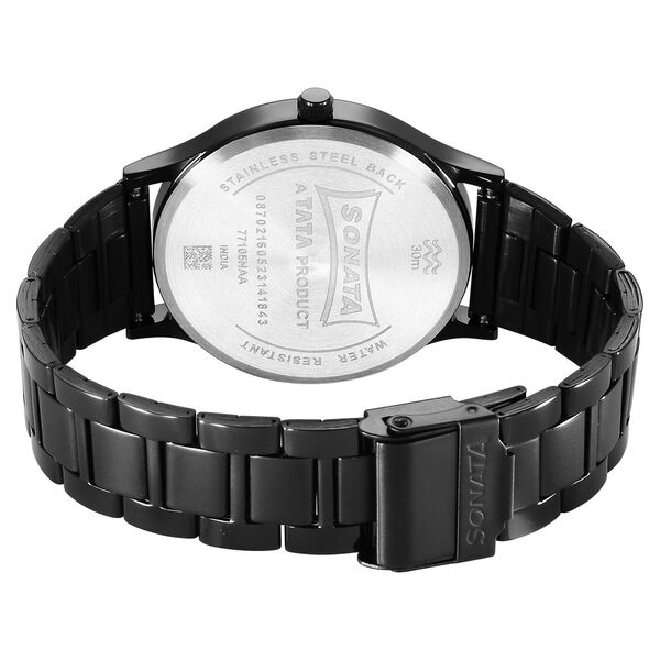 Sonata 77105NM04W Aspire Quartz Analog Black Dial Black Stainless Steel Strap Watch for Men