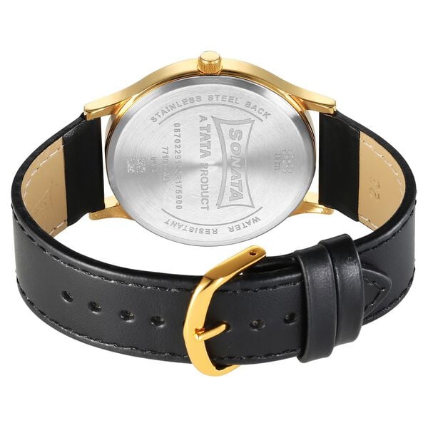 Sonata 77105YL03 Quartz Analog Black Dial Men’s Watch with Black Leather Strap