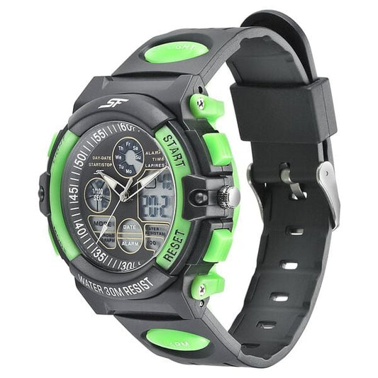 Sonata 77116PP02W SF Quartz Analog-Digital Black Dial Black PU Strap Watch for Men