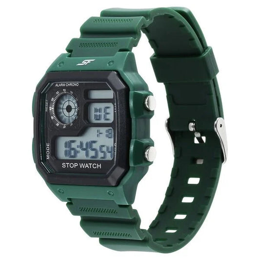 Sonata 77123PP03 Hexa Digital Unisex Green PU Strap Watch