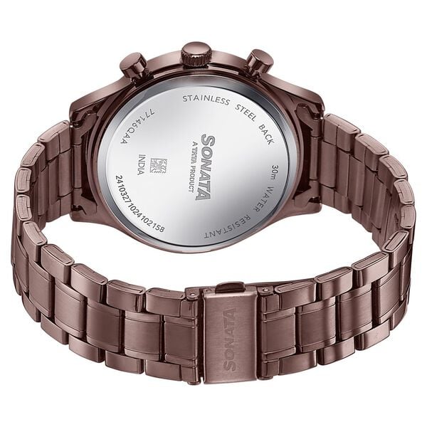 Sonata 77146QM01 Quartz Multifunction Brown Dial Stainless Steel Watch for Men