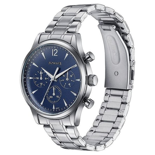 Sonata 77146SM02 Wedding Edit Quartz Multifunction Men Watch with Blue Dial and Silver Stainless Steel Strap
