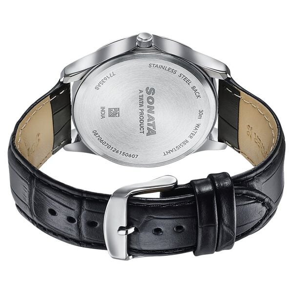 Sonata 77163SL02 Axis Quartz Analog Multifunction Black Dial Black Leather Strap Men's Watch