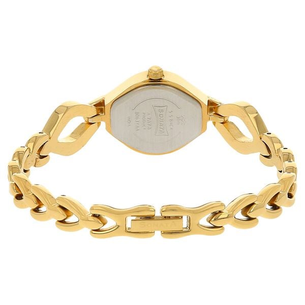 Sonata 8063YM03 Analog Quartz Women Watch with White Dial and Golden Metal Strap