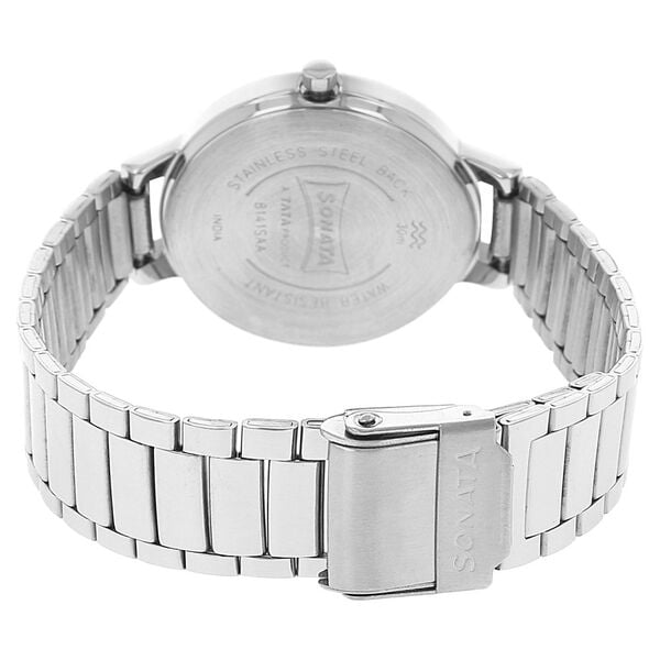 Sonata 8141SM01 Women Elite Quartz Rose-Gold Dial Silver Stainless Steel Watch
