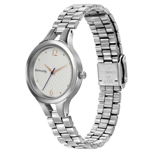 Sonata 8151SM05 Workwear Quartz Analog White Dial Stainless Steel Women’s Watch