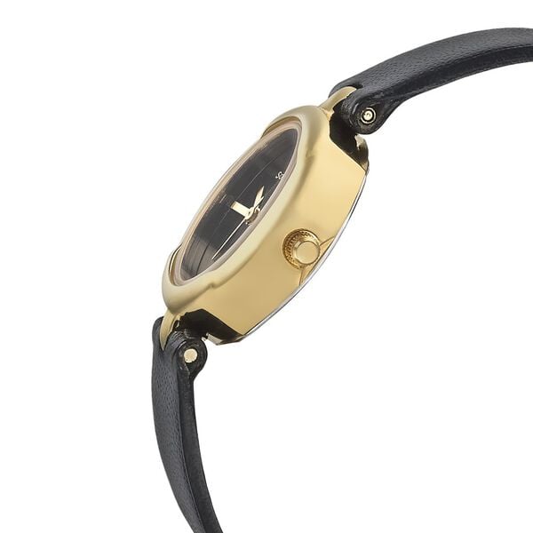 Sonata 8158YL01 Essentials Women’s Quartz Analog Black Dial Leather Strap Watch