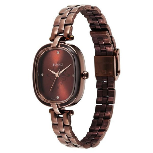 Sonata 8168QM01 Utsav Quartz Analog Brown Dial Brown Stainless Steel Strap Women's Watch