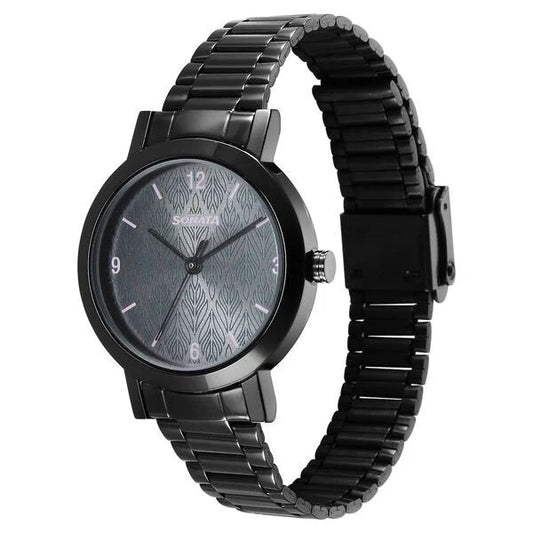 Sonata 8174NM01 Essentials Quartz Analog Grey Dial Black Stainless Steel Strap Women's Watch