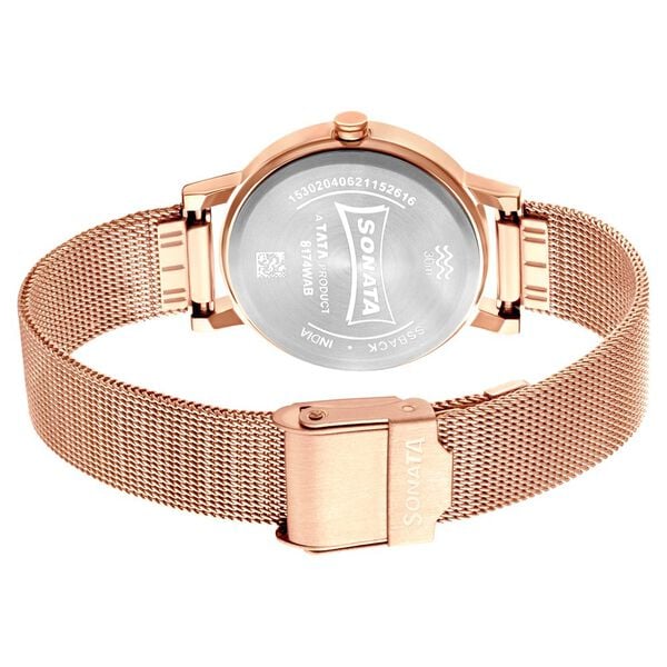 Sonata 8174WM02 Linnea Quartz Analog Rose Gold Dial Rose Gold Stainless Steel Strap Women's Watch