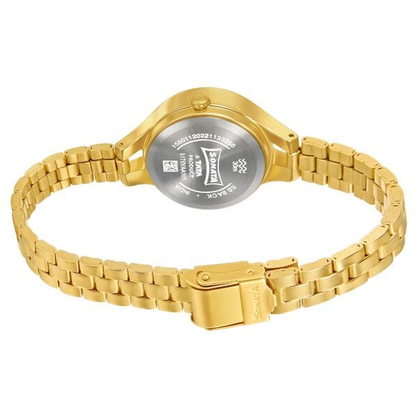 Sonata 8176YM01 Women’s Silver Dial Gold Stainless Steel Analog Quartz Watch