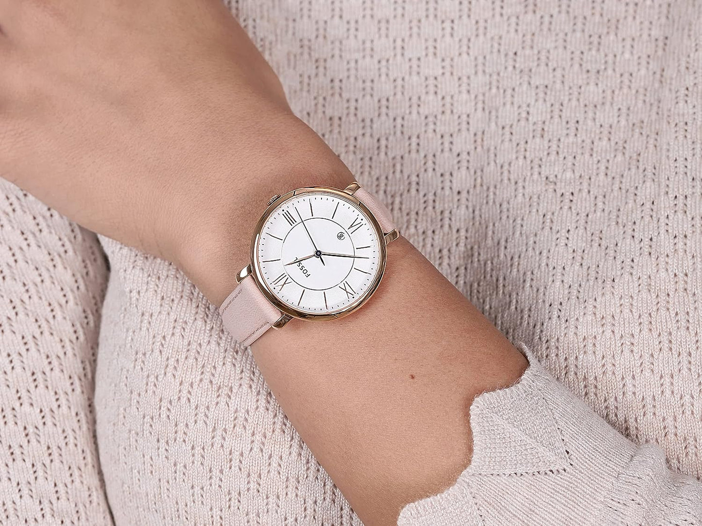 Fossil ES3988 Women's Quartz Analog Watch Silver Dial Beige Leather Strap