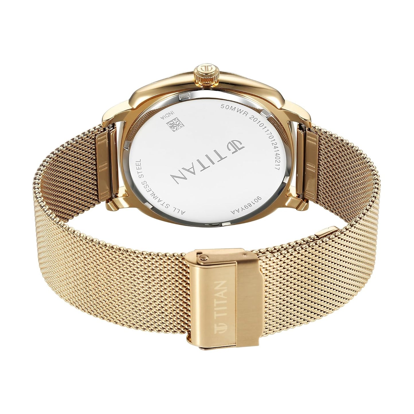 Titan 90189YM01 Classique Suave Green Dial Multifunction Men's Gold Mesh Strap Watch