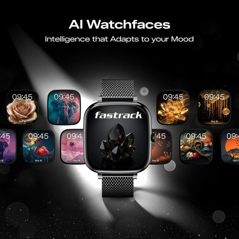 Fastrack 68061NM01K Noir Rizz Smartwatch 1.72" HD Display Bluetooth Calling Black Mesh Metal Strap for Women