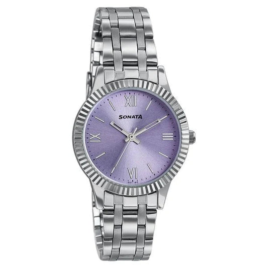 Sonata 8202SM03W Ease Quartz Analog Pink Dial Silver Stainless Steel Women's Watch