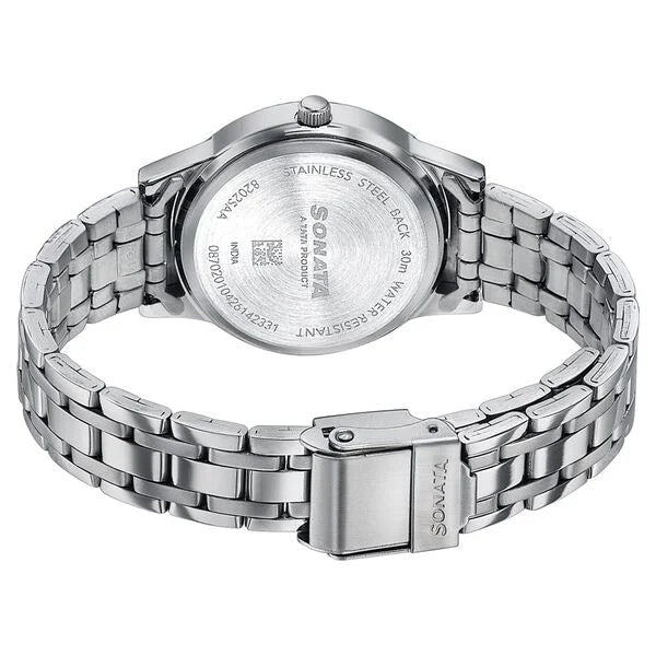 Sonata 8202SM03W Ease Quartz Analog Pink Dial Silver Stainless Steel Women's Watch