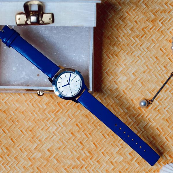 Sonata 87019SL15 Quartz Analog White Dial Blue Leather Strap Watch for Women – Silver/Blue